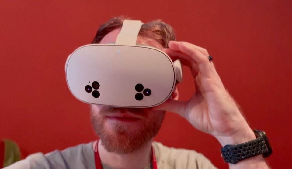 a man wearing an oculus virtual reality headset