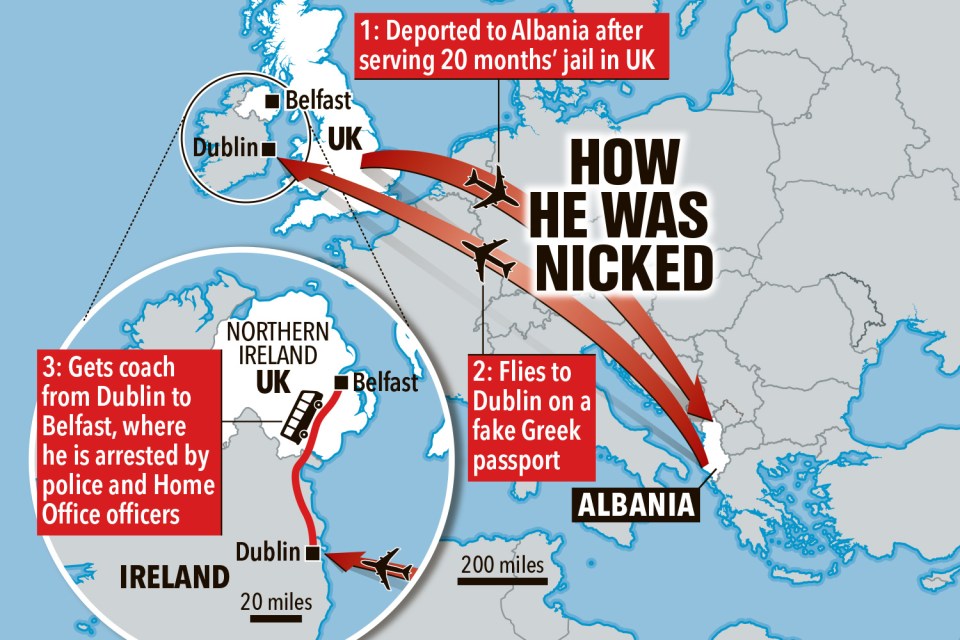 a map showing how a man was nicked in albania