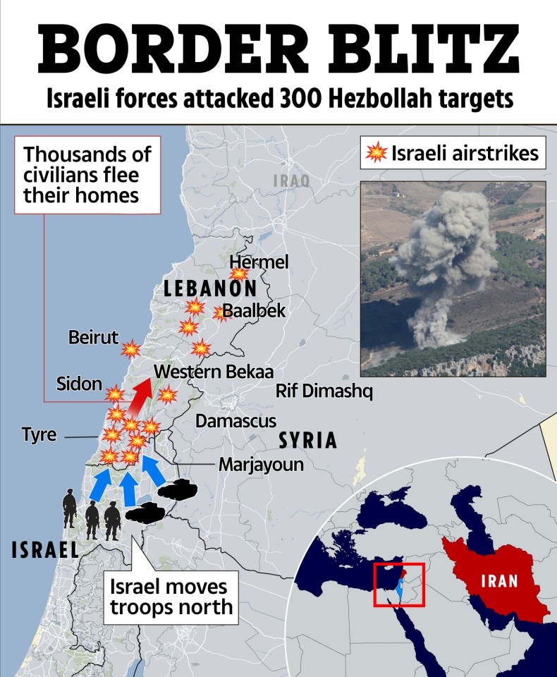 a map of border blitz shows where israeli forces attacked 300 hezbollah targets