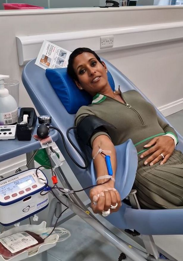Naga Munchetty donating blood.