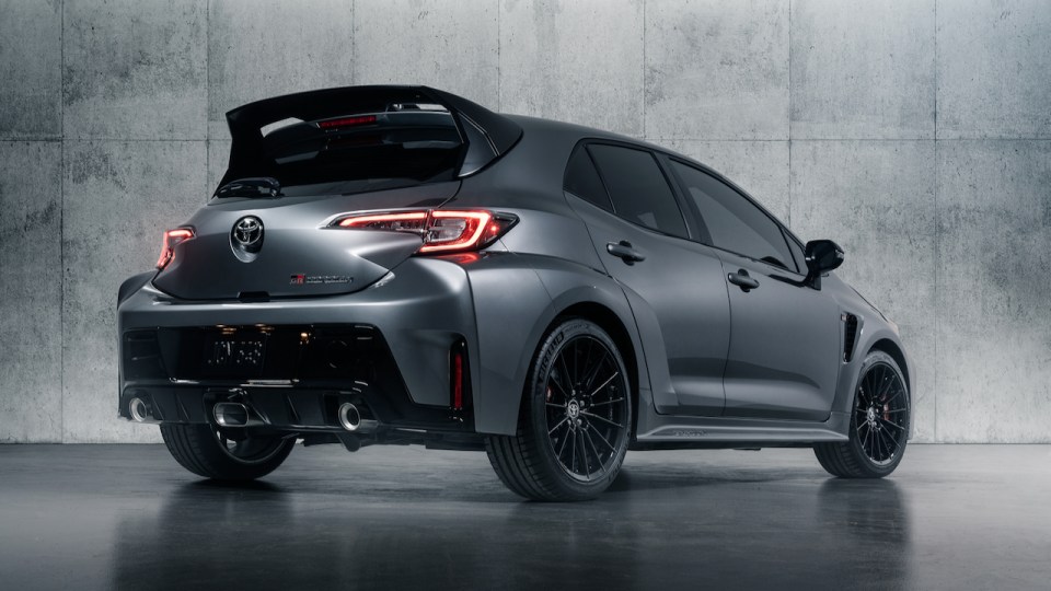the rear end of a toyota corolla gr is shown