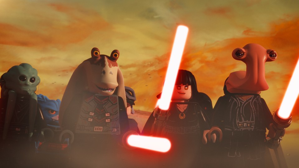 a group of lego star wars characters holding lightsabers