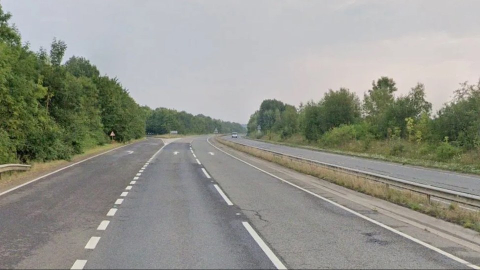 a highway with trees on both sides of it