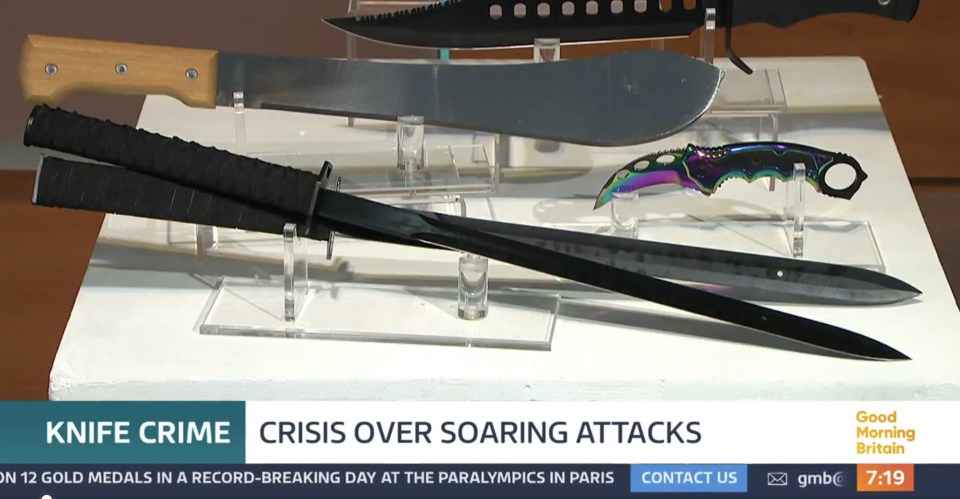 a display of knives and swords on a good morning britain screen