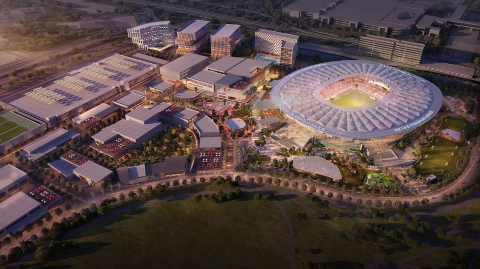 an aerial view of a stadium with the word stadium on it