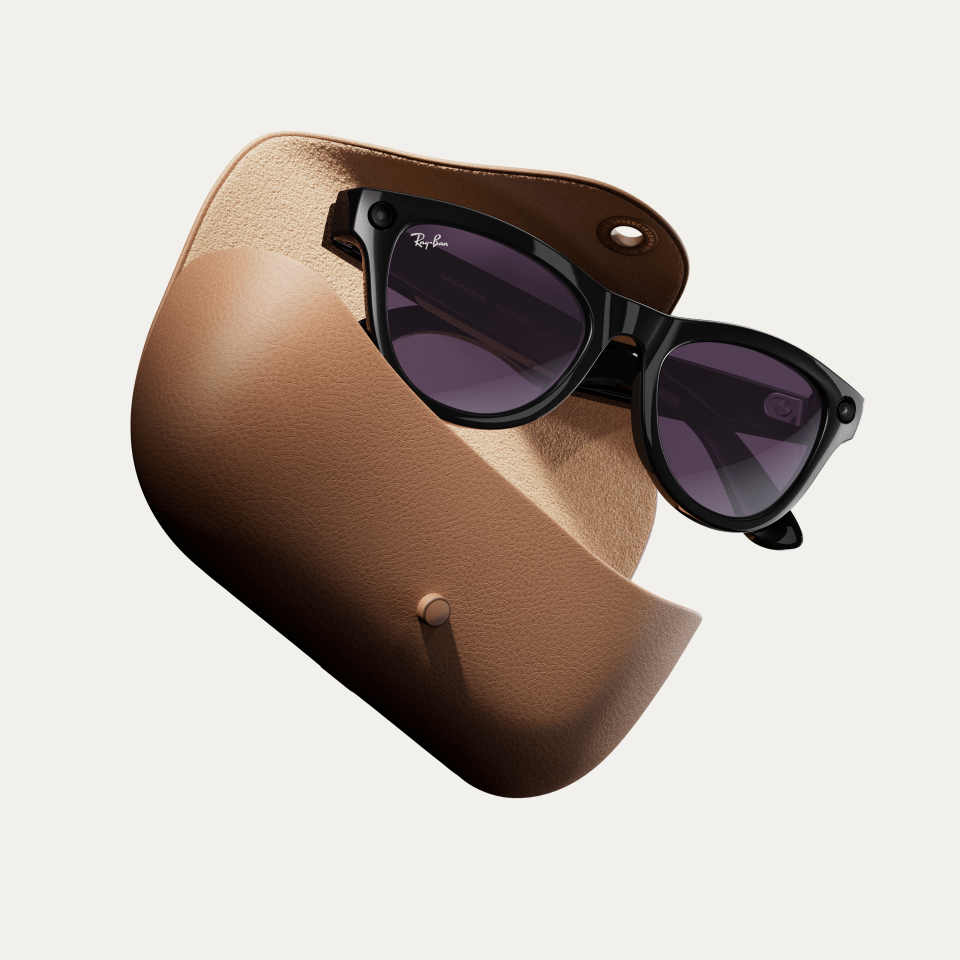 a pair of ray-ban sunglasses in a brown case