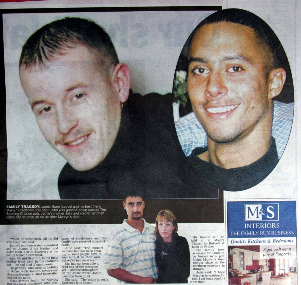 a newspaper article about a family tragedy and a m & s interiors ad