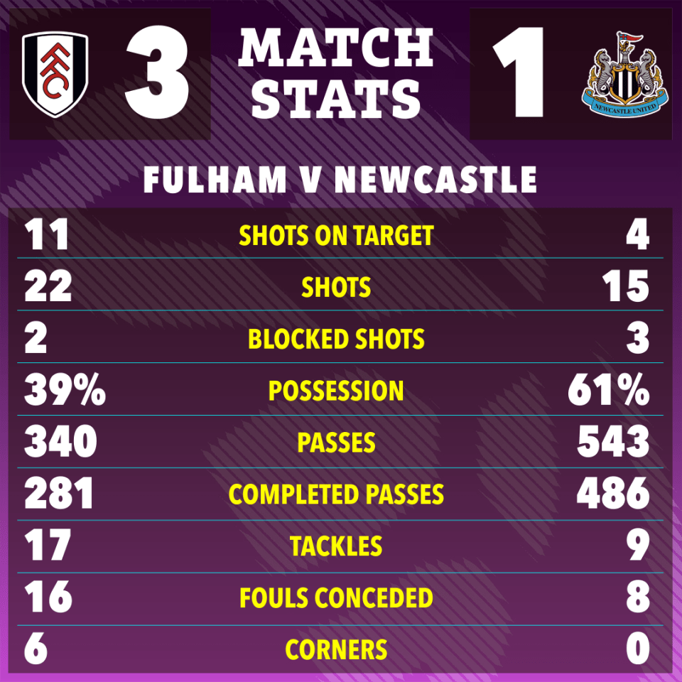 a poster showing the match stats for fulham v newcastle