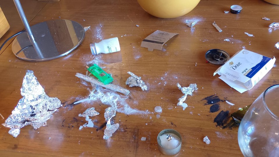 White powder and burnt aluminium foil was allegedly pictured inside Liam Payne's hotel room