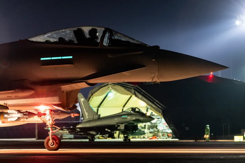 RAF Typhoons taking off from RAF Akrotiri in Cyprus in February Credit: AFP