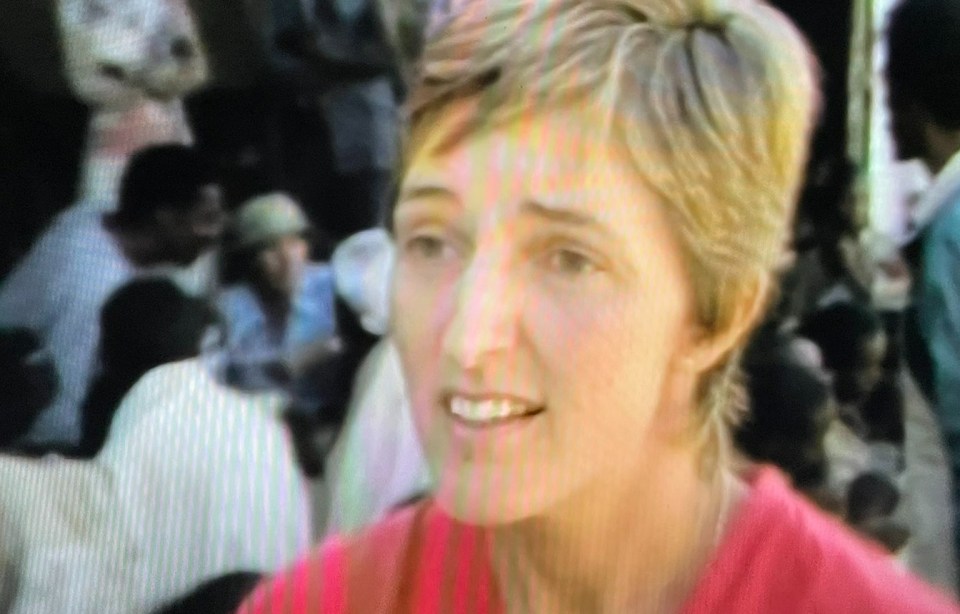 a tv screen shows a woman on bbc news 1984