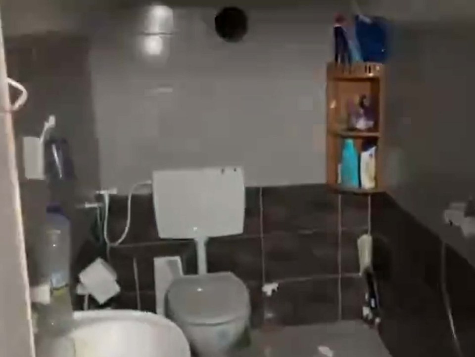a bathroom with a toilet , sink and shower .