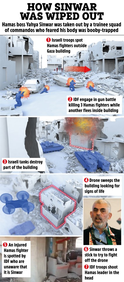 a poster showing how sinwar was wiped out