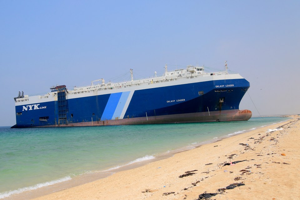 A picture shows a view of the Israel-linked cargo vessel Galaxy Leader seized by Huthi fighters, anchored off the coast of Yemen's Hodeida on September 25, 2024. Yemen's Huthi rebels have carried out dozens of missile and drone attacks against shipping in the Red Sea, and in November 2023 seized the Israel-linked cargo vessel, the Galaxy Leader, saying their campaign is in solidarity with Palestinians amid the Gaza war. (Photo by AFP) (Photo by -/AFP via Getty Images)