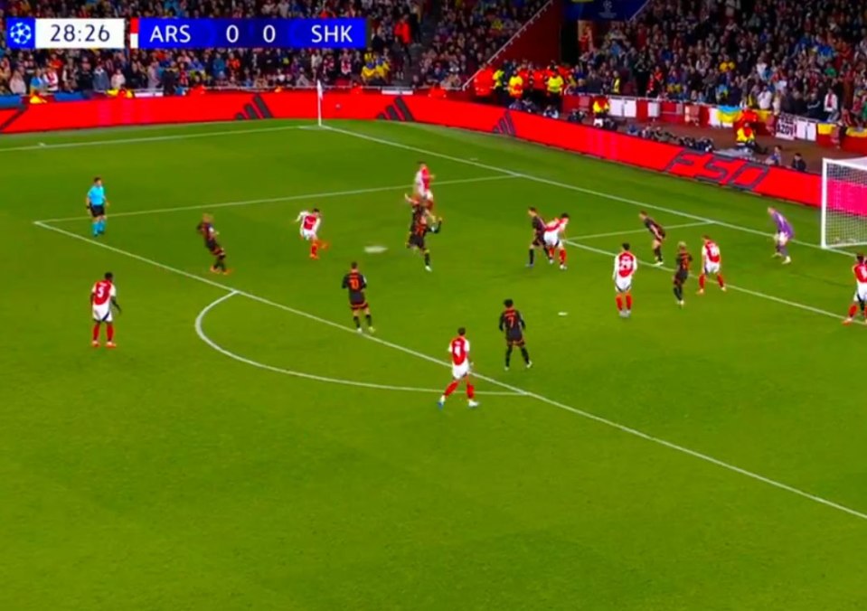 a soccer game is underway and the score is ars 0 0 shk