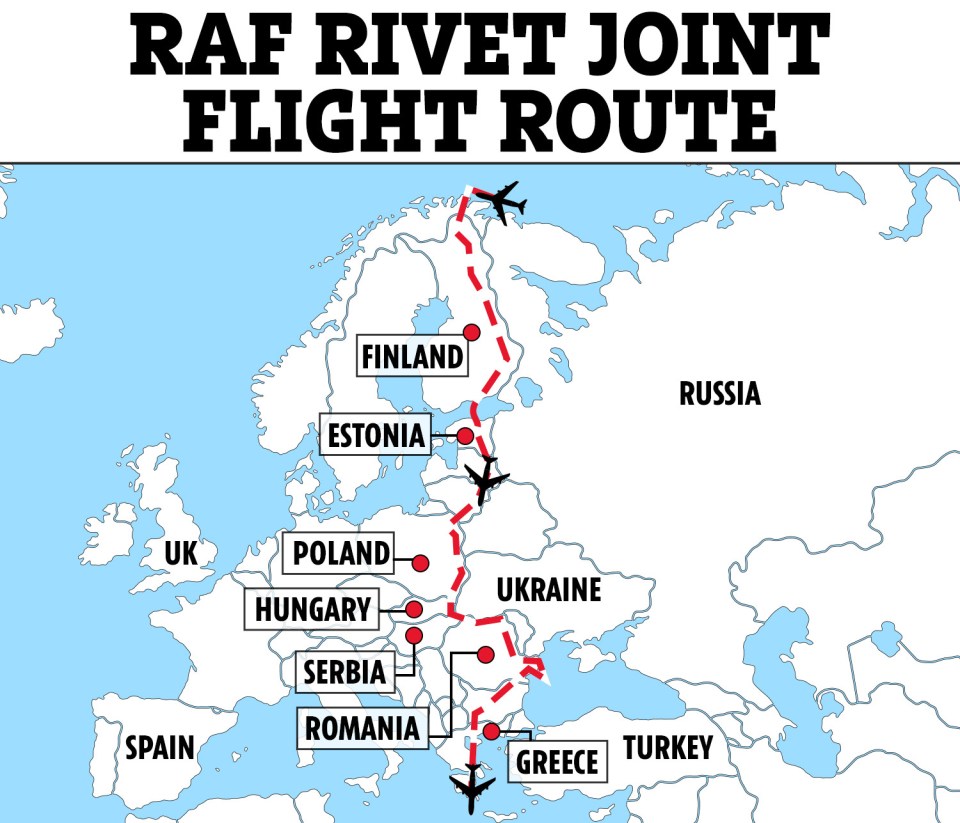 a map showing the raf rivet joint flight route