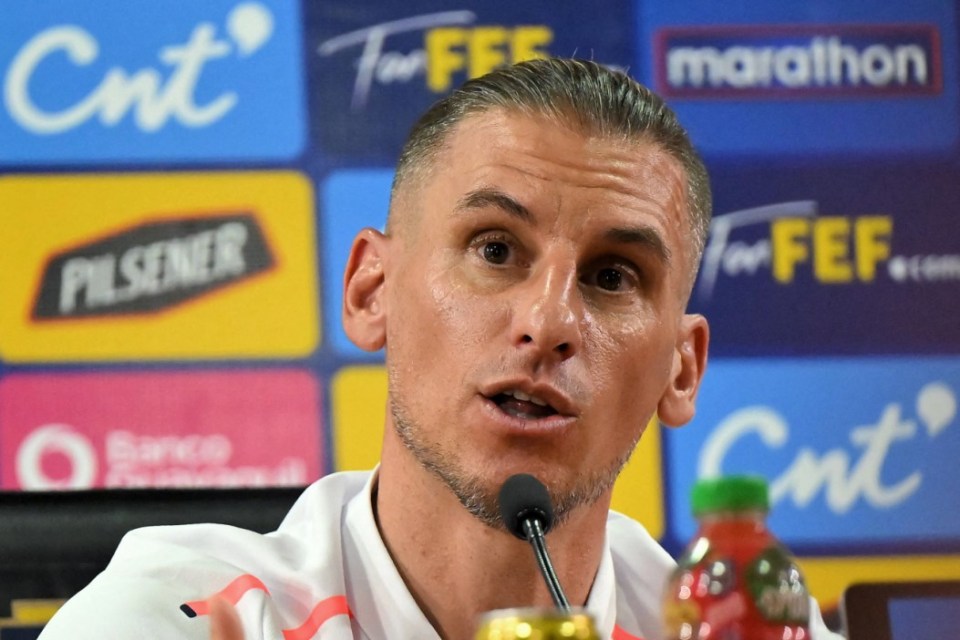 Ecuador's Argentine coach Sebastian Beccacece speaks during a press conference at the "Casa de la Selección" in Quito on October 3, 2024, ahead of two South American FIFA World Cup qualification football matches. Ecuador will face Paraguay and Uruguay in the upcoming double date of the World Cup qualifiers. (Photo by Rodrigo BUENDIA / AFP) (Photo by RODRIGO BUENDIA/AFP via Getty Images)