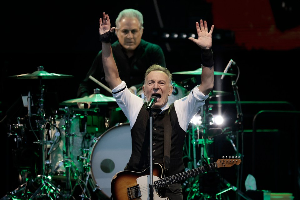 Bruce Springsteen and Max Weinberg performing during the Bruce Springsteen and the E Street Band 2024 World Tour at Citizens Bank Park in Philadelphia on Wednesday, Aug. 21, 2024. (Elizabeth Robertson/The Philadelphia Inquirer via AP)