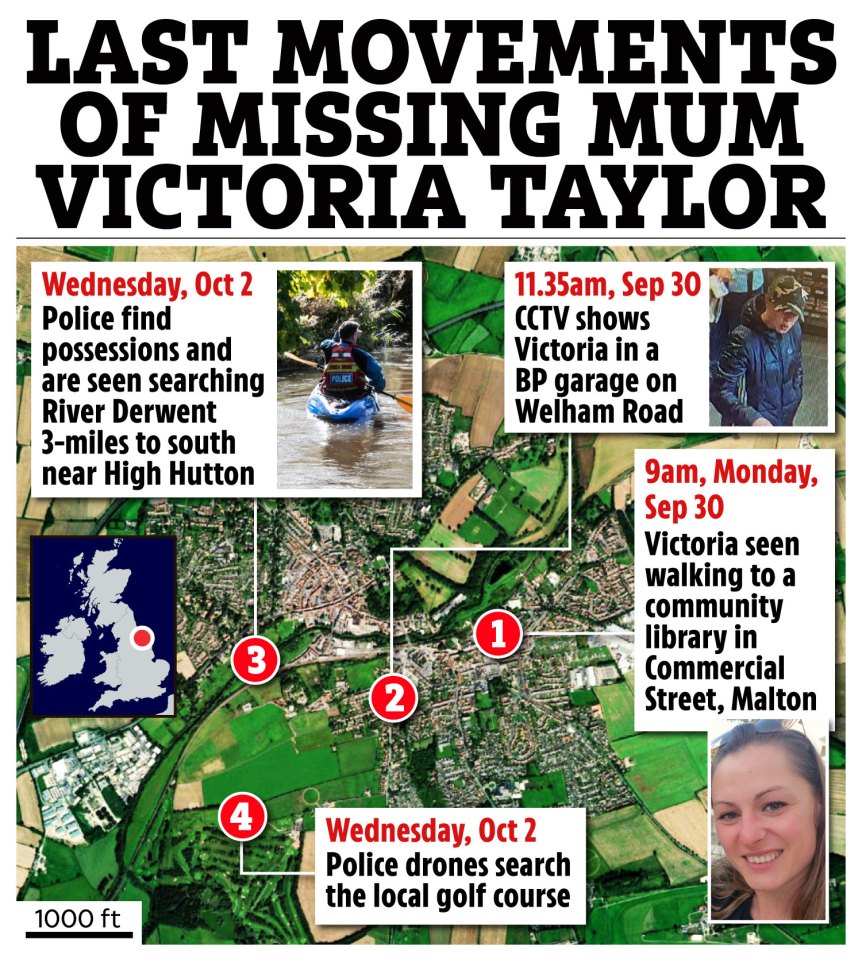 a map showing the last movements of missing mum victoria taylor