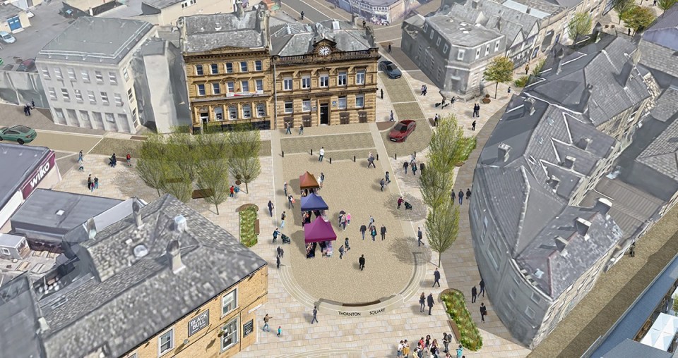 an artist 's impression of a square in a city