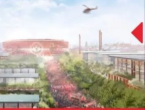 a helicopter is flying over a crowd of people in front of a large building .