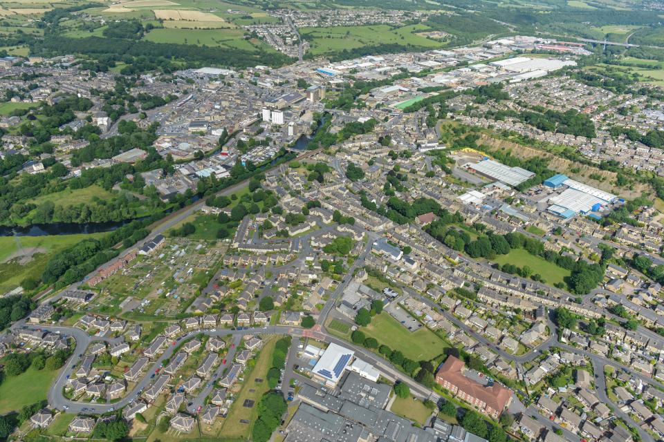 an aerial view of a city with lots of buildings