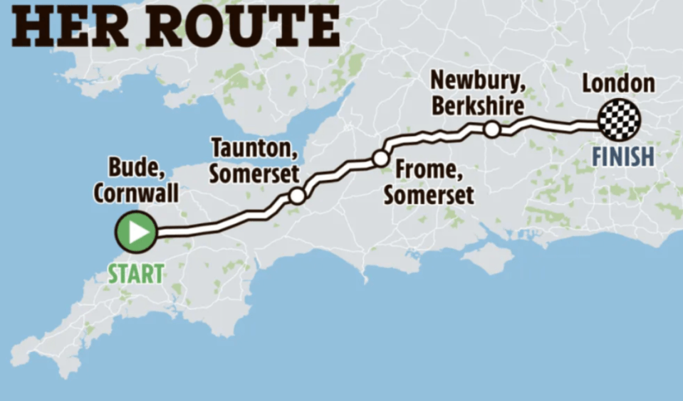 a map showing the route of the her route