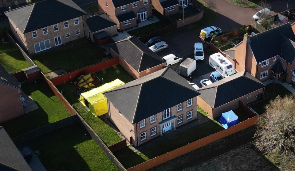 an aerial view of a residential area with a house in the middle