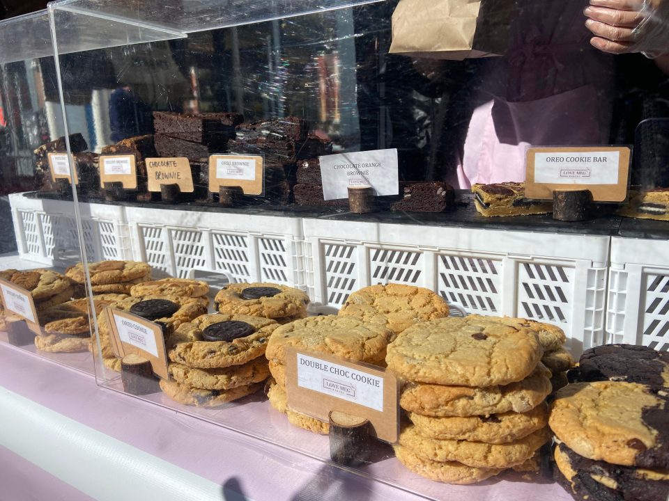 a display of cookies including a double chocolate cookie