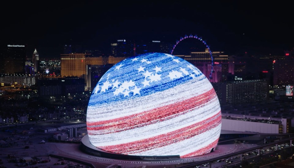a large sphere with the american flag on it