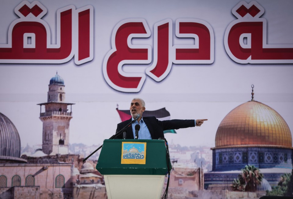 a man stands at a podium with arabic writing behind him