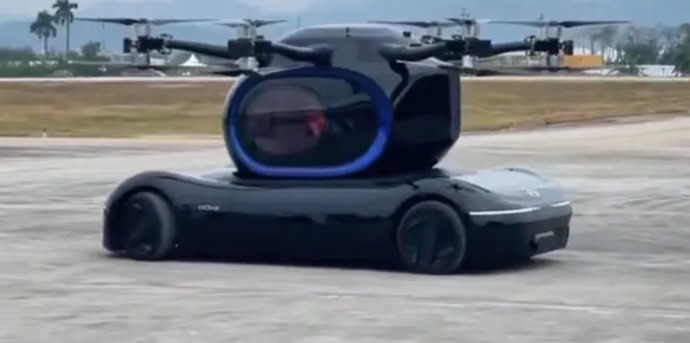 a car with a helicopter on top of it