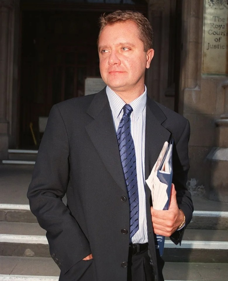 a man in a suit and tie stands in front of the high court of justice