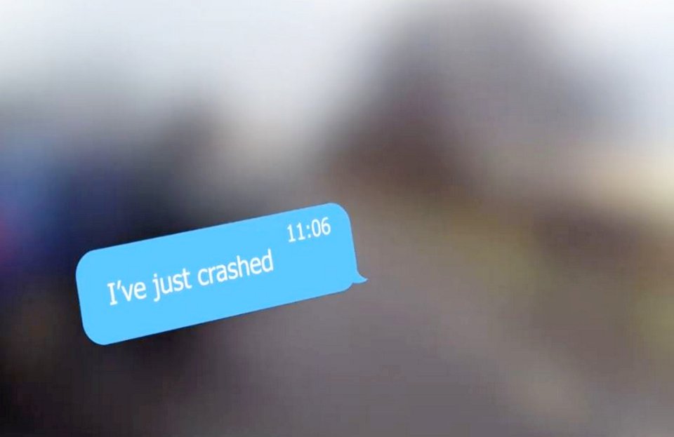 He messaged this after crashing into Catherine's car