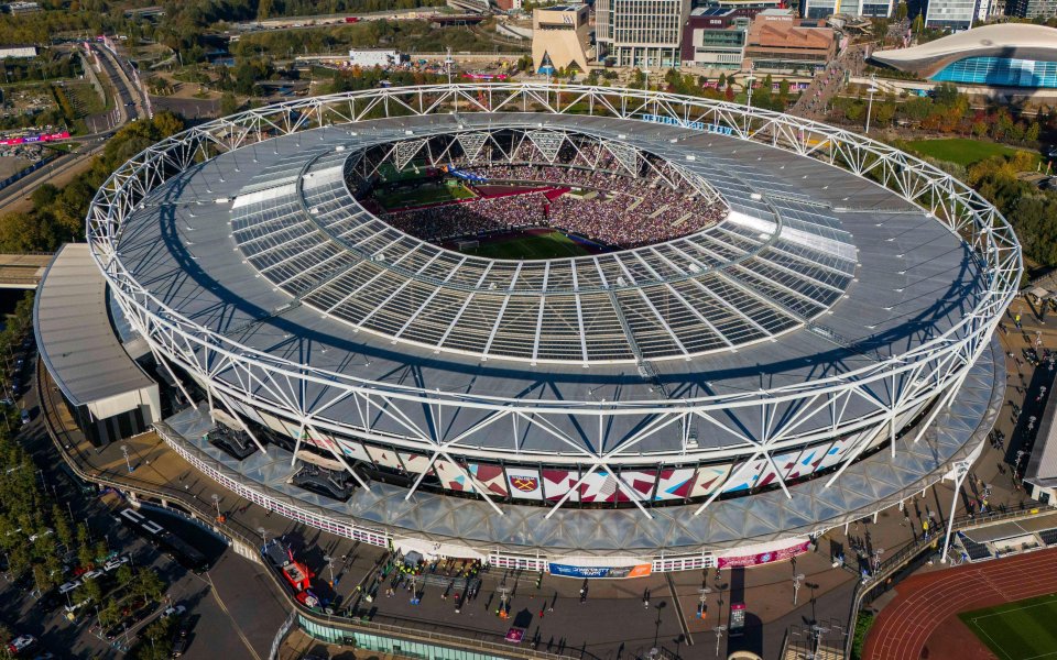 an aerial view of the olympic stadium in london