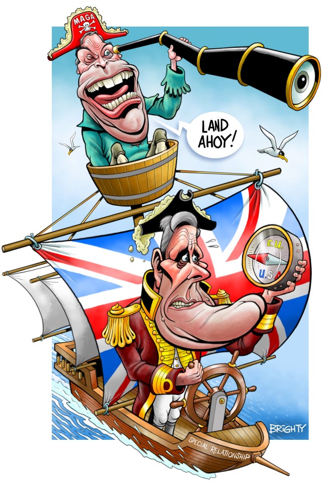 a cartoon of a man in a pirate hat saying land ahoy