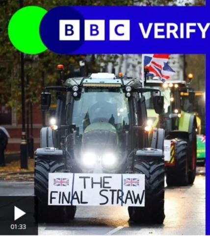 a man in a suit stands next to a tractor that says the final straw