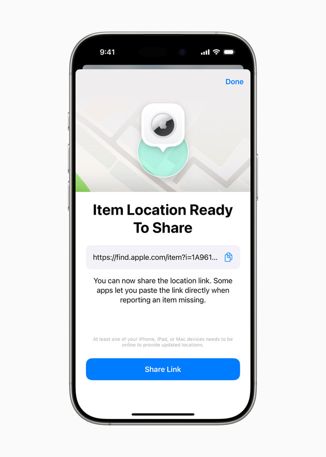 a phone screen that says item location ready to share