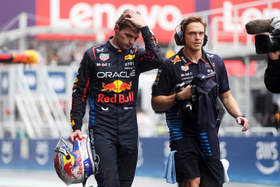 SAO PAULO, BRAZIL - NOVEMBER 03: 12th placed qualifier Max Verstappen of the Netherlands and Oracle Red Bull Racing looks on in the Pitlane during qualifying ahead of the F1 Grand Prix of Brazil at Autodromo Jose Carlos Pace on November 03, 2024 in Sao Paulo, Brazil. (Photo by Lars Baron - Formula 1/Formula 1 via Getty Images)