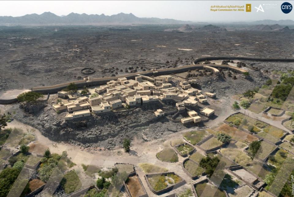 an aerial view of a village in the middle of the desert