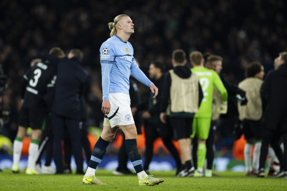 Mandatory Credit: Photo by Hollandse Hoogte/REX/Shutterstock (14945312gr) MANCHESTER - Erling Haaland of Manchester City FC balks after the UEFA Champions League match between Manchester City FC and Feyenoord at Etihad Stadium on Nov. 26, 2024 in Manchester, England. Manchester City FC v Feyenoord Rotterdam, UEFA Champions League 2024/25 League Phase MD5 - 26 Nov 2024
