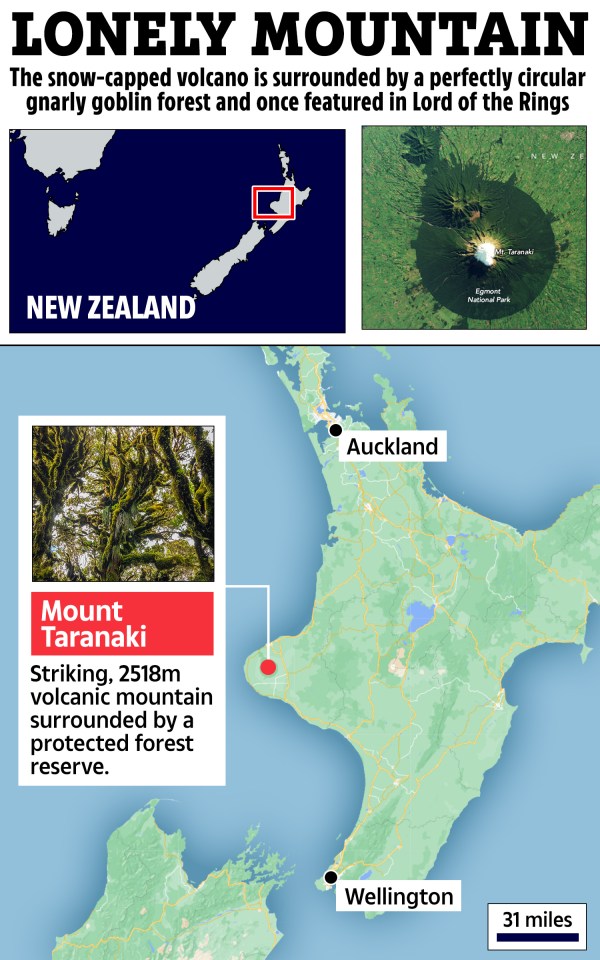 a map showing the location of mount taranaki in new zealand