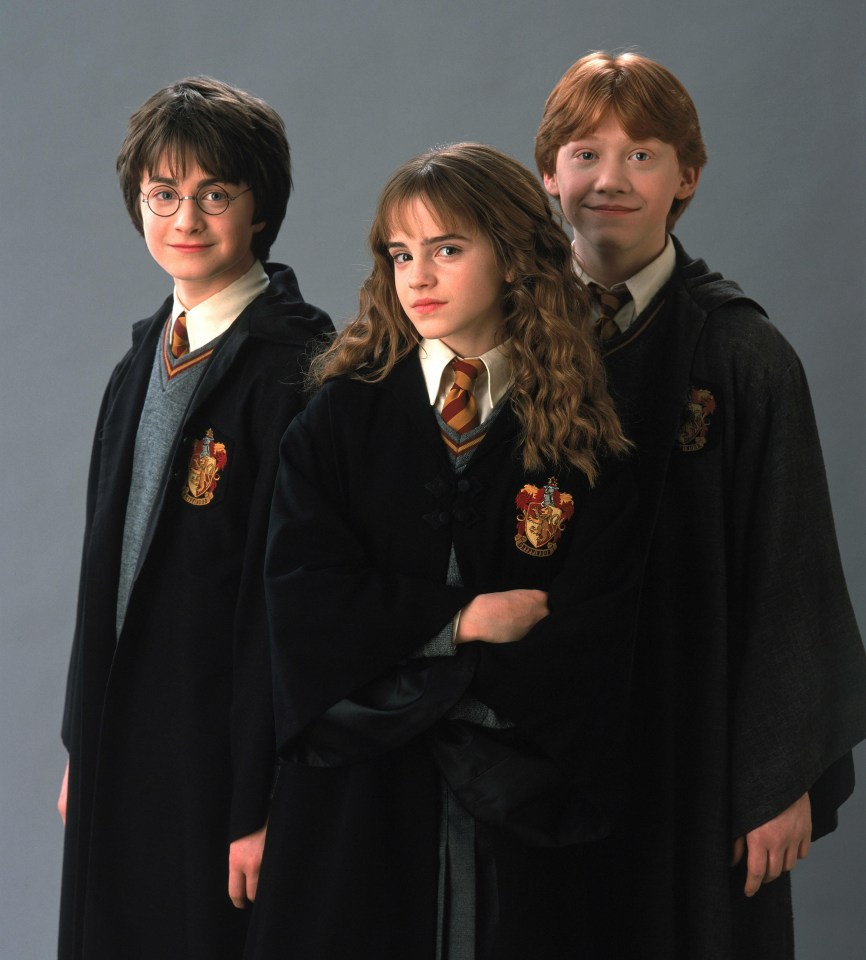 Harry Potter, Ron Weasley, and Hermione Granger in Harry Potter and the Chamber of Secrets.