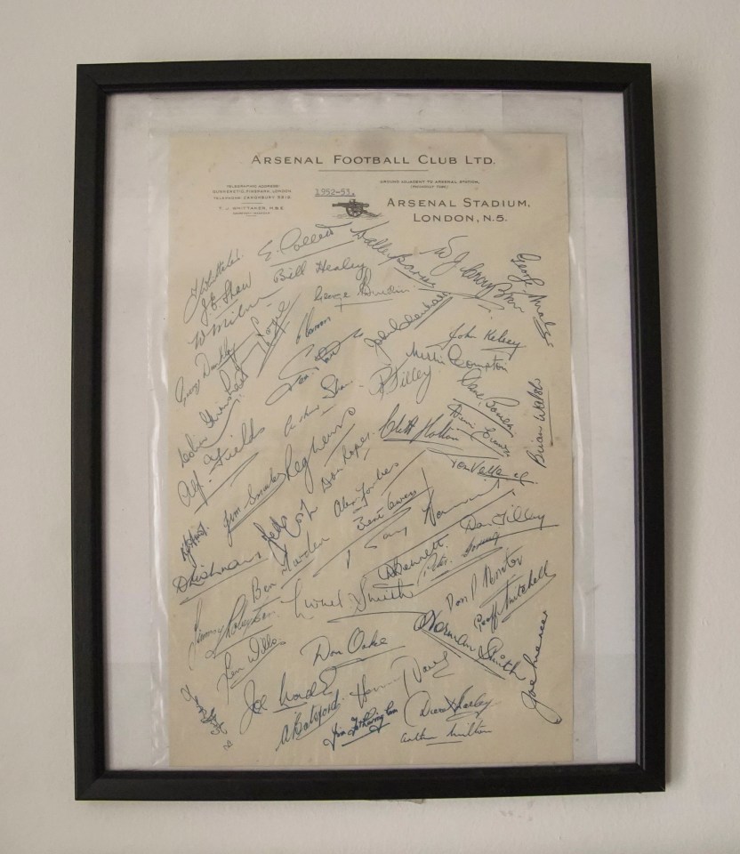 a framed letter from the arsenal football club ltd