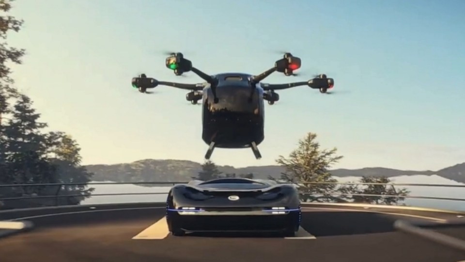 a drone is flying over a car on a runway