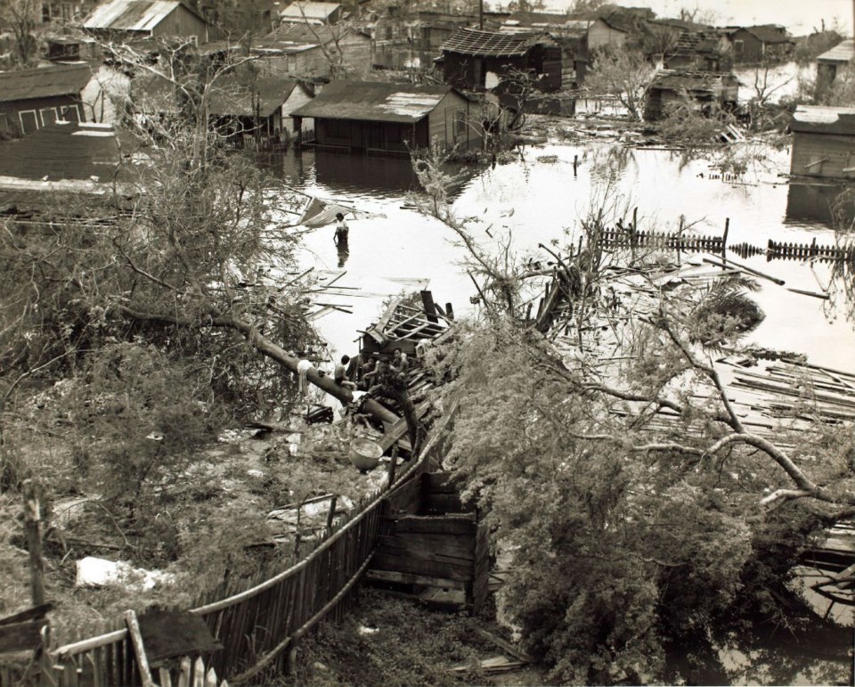 Flood damage in Tampico, Mexico after Hurricane Janet.