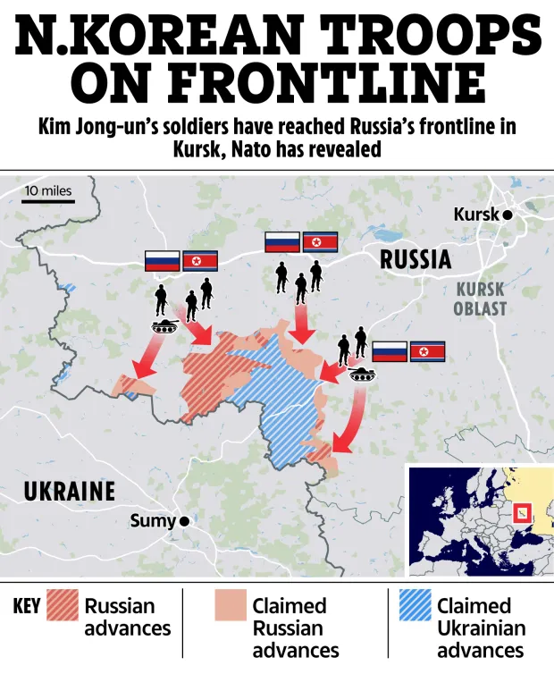 a map showing n.korean troops on frontline in russia