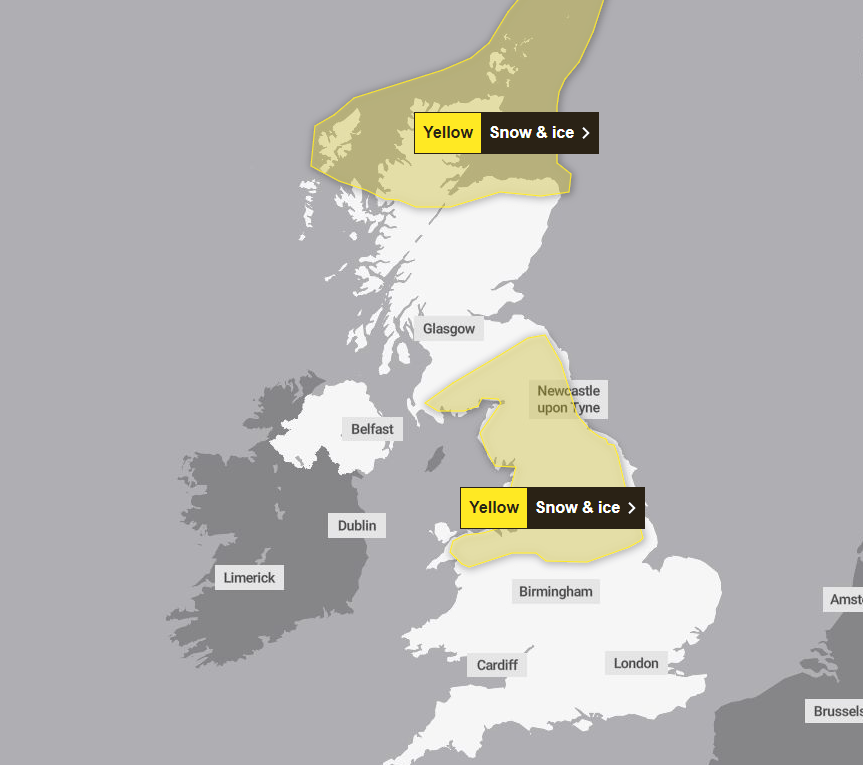 a map of the united kingdom showing snow and ice