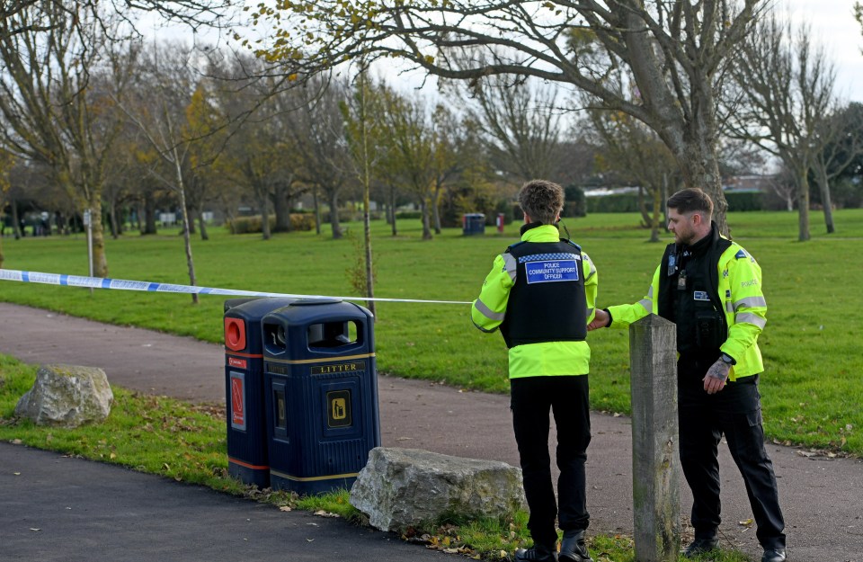 Cops put up tape around Southsea Common in Southsea, Hants