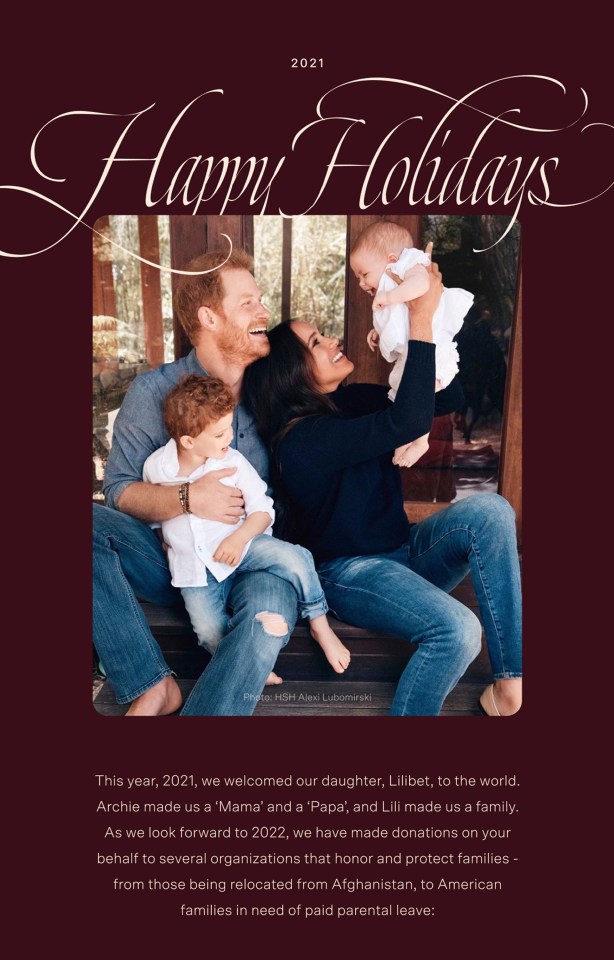 Prince Harry and Meghan's family Christmas card featuring their children.